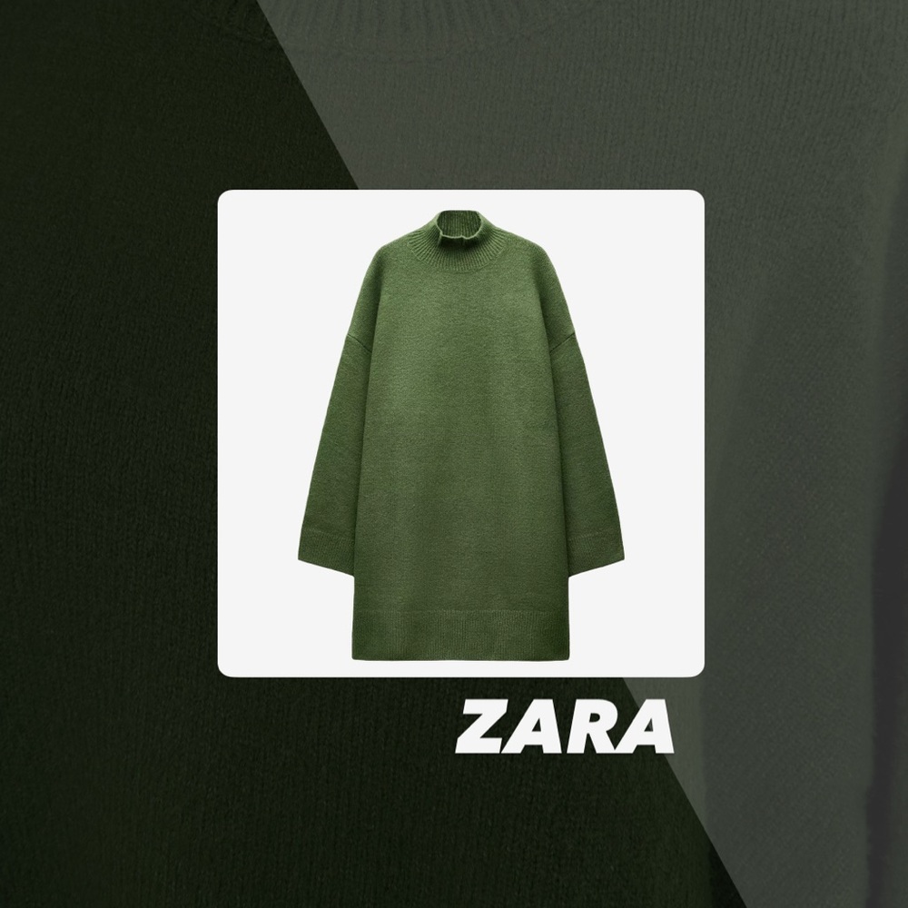 ZARA Olive Green High-Neck Sweater Dress